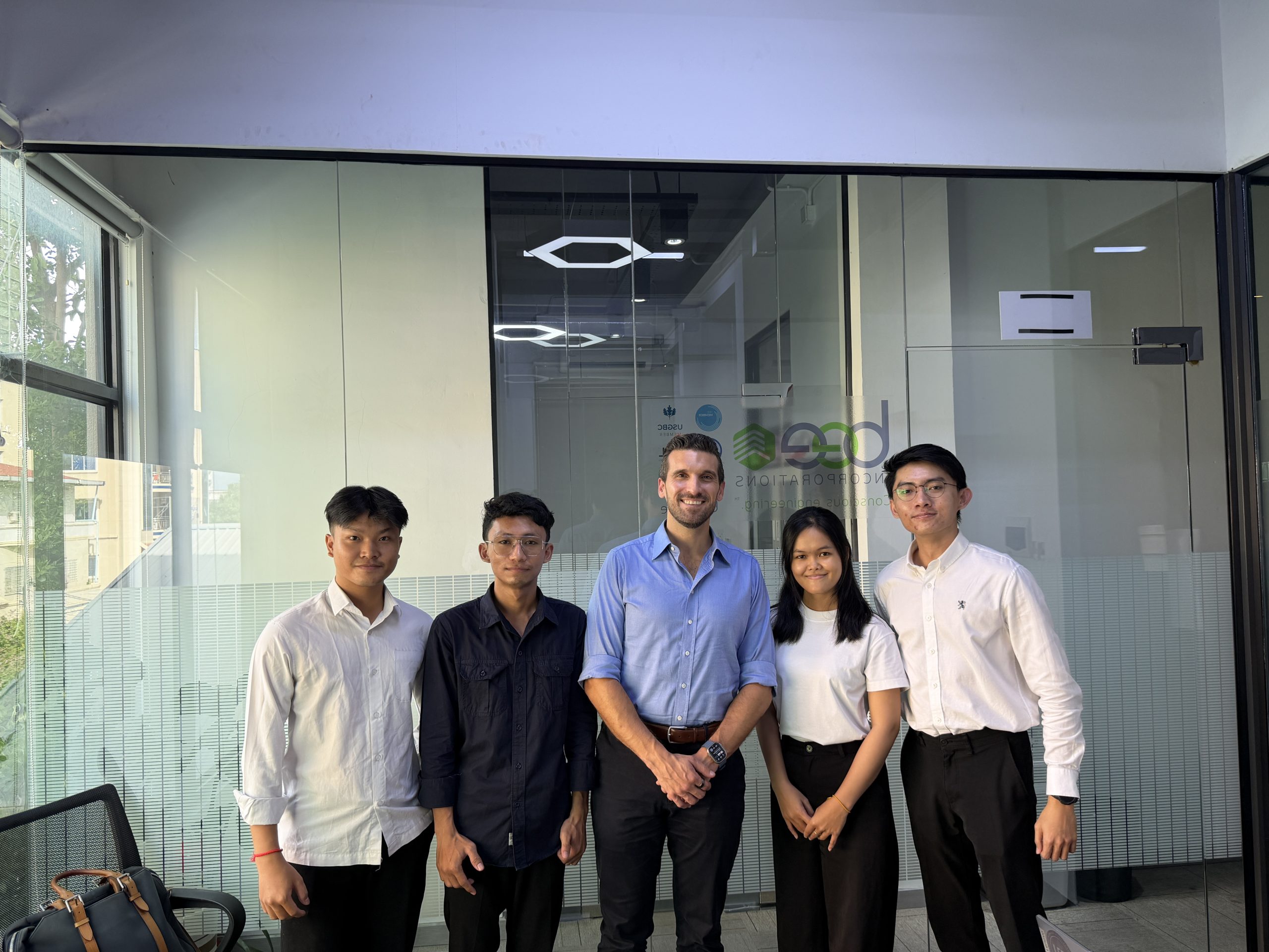 BEE Cambodia Team · Phnom Penh Office · BEE Incorporations Alessandro Bisagni with the BEE Cambodia team at BEE Incorporations Phnom Penh office — green building certification