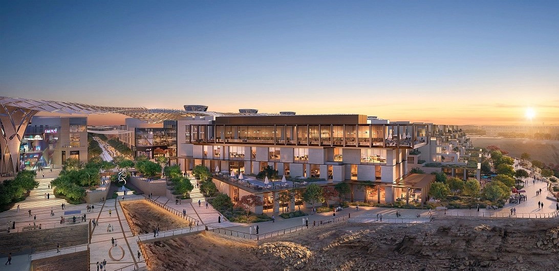 misk-city-riyadh-green-building-bee.jpg Misk City (Mohammed bin Salman Nonprofit City) development at sunset, Riyadh, Saudi Arabia